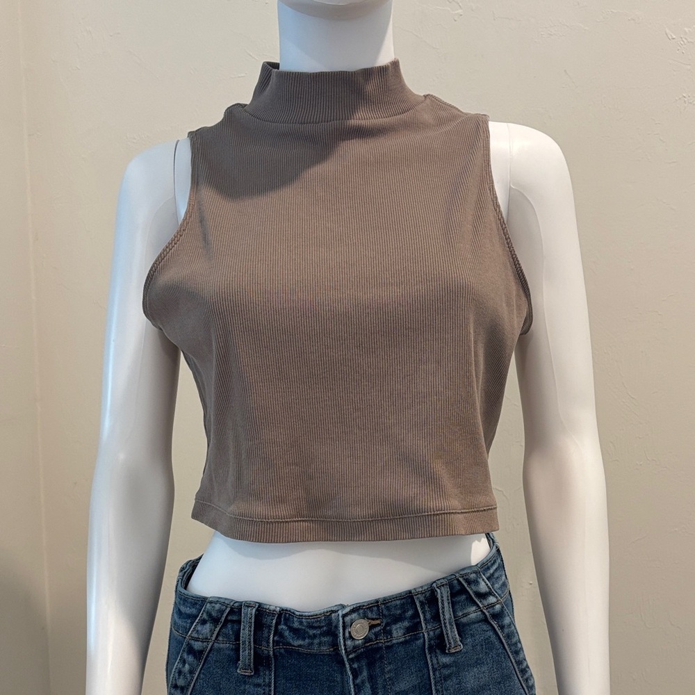 Everlane Mock Neck Tank Top - Brown
